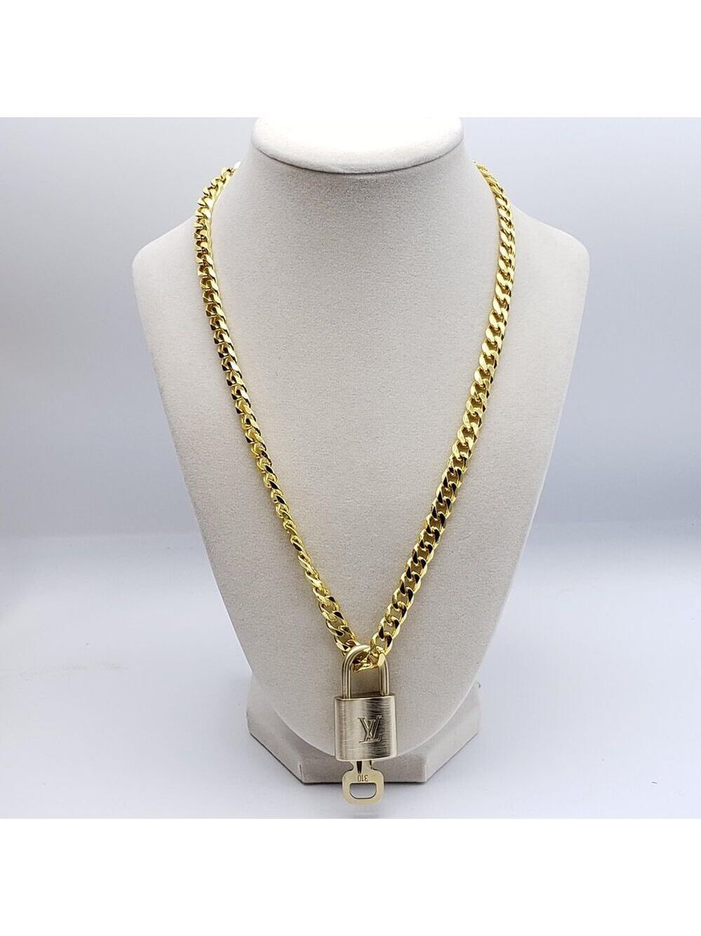 Stainless Steel Gold-Plated Necklace with Authentic Louis Vuitton Padlock
